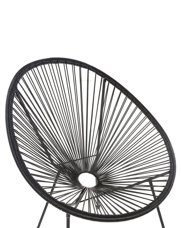 Havestole Sort Rattan med Pulverlakerede Stålben sæt 70 x 90 cm Udendørs Altan Stabelbar Lounge med Dupper Retro Rundt Flet Moderne Design