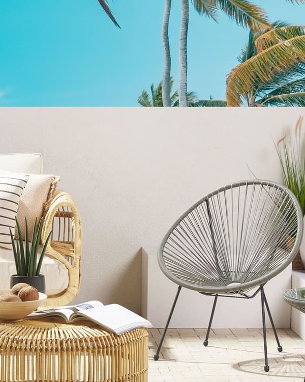 Havestol Mørkegrå Rattan med Sort Pulverlakeret Stålben 70 x 90 cm Udendørs Altan Stabelbar Lounge med Dupper Retro Rundt Flet Moderne Design