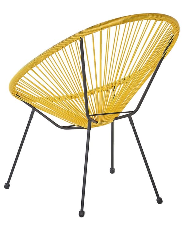 Havestol Gul Rattan med Sort Pulverlakeret Stålben 70 x 90 cm Udendørs Altan Stabelbar Hvile Lounge med Dupper Retro Rundt Flet Moderne Design