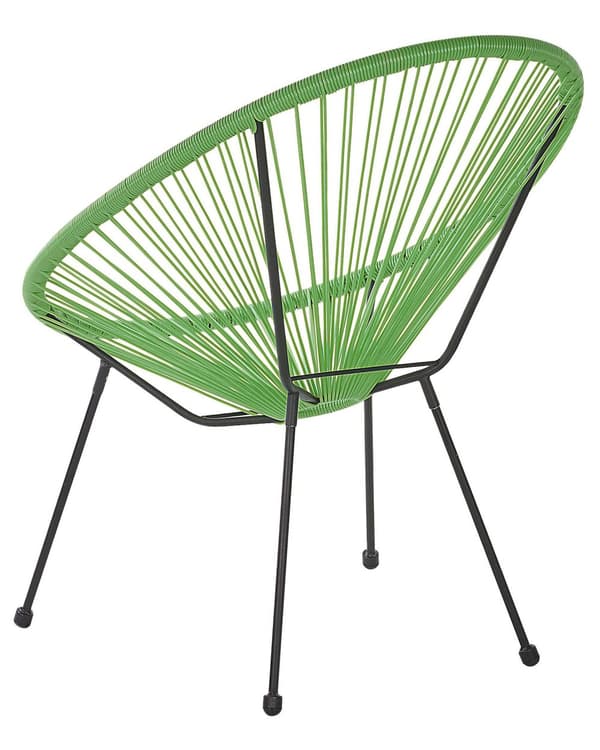 Havestol Grøn Rattan Sort Pulverlakeret Stålben 70 x 90 cm Udendørs Altan Stabelbar Hvile Lounge med Dupper Retro Rundt Flet Moderne Design