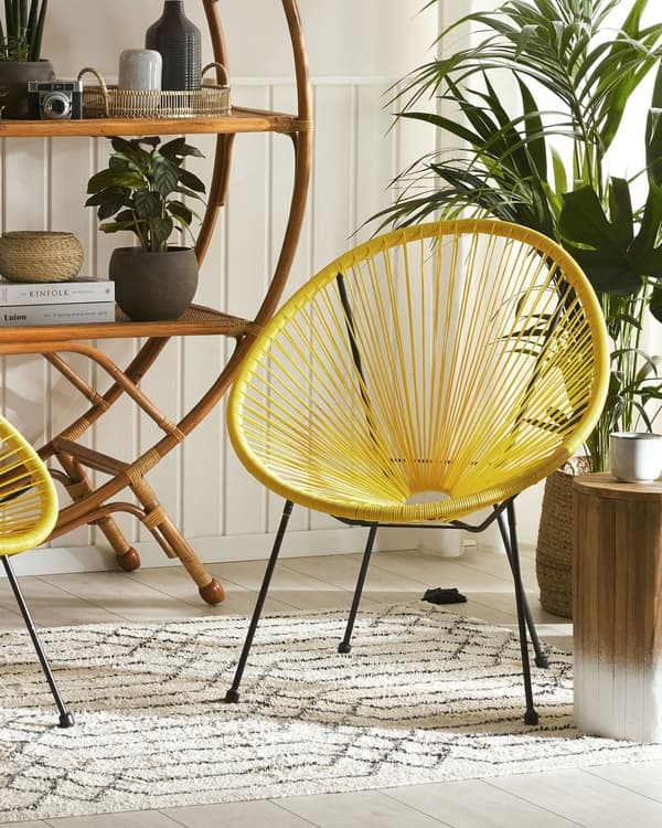 Narutuoli keltainen 70 x 87 x 70 cm PE-rottinki teräs 2 kpl lattiasuoja sisälle ulos