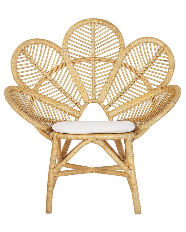 Fåtölj Beige Rotting Bomull Dyna Trägård Uteplats Inomhus Boho