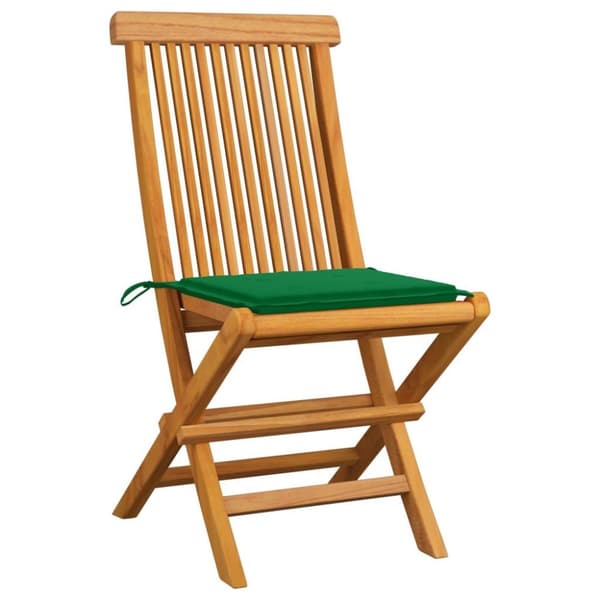 vidaXL Trädgårdsstolar med gröna dynor 6 st massiv teak