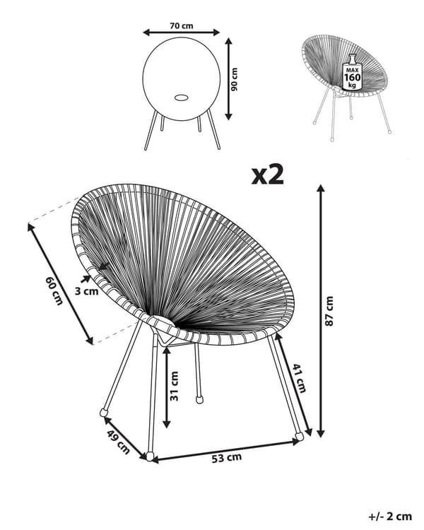 Set av 2 Trädgårdstolar Grön PE Rotting Papasan Modern