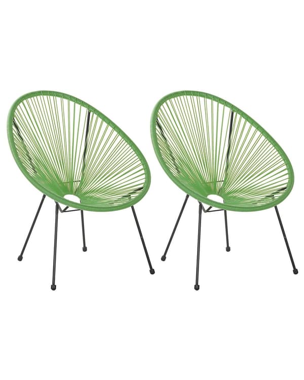 Set av 2 Trädgårdstolar Grön PE Rotting Papasan Modern
