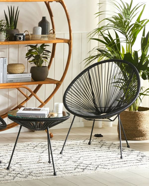Set av 2 Trädgårdstolar Svart PE Rotting Papasan Modern