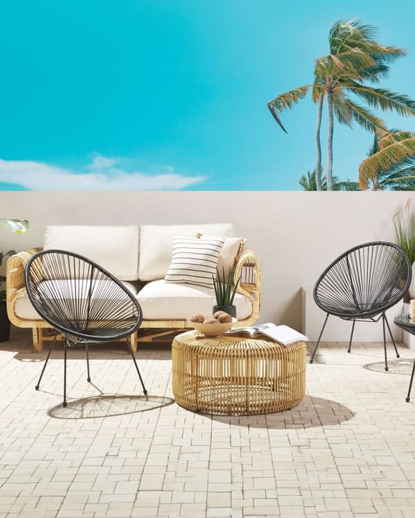 Set av 2 Trädgårdstolar Svart PE Rotting Papasan Modern