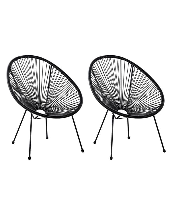 Set av 2 Trädgårdstolar Svart PE Rotting Papasan Modern