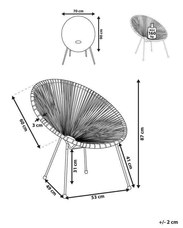 Trädgårdsstol Svart PE Rotting Papasan Modern