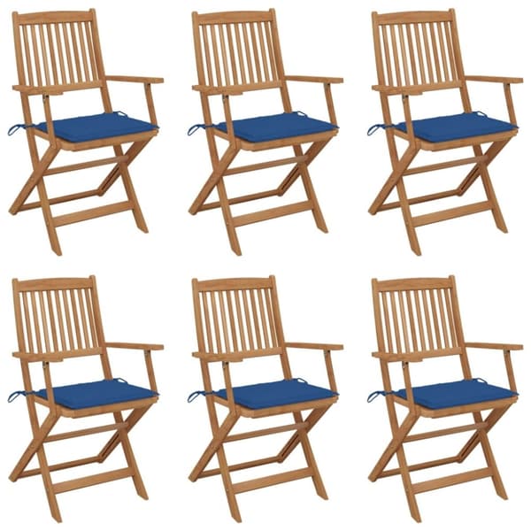 vidaXL foldbare havestole 6 stk. med hynder massivt akacietræ