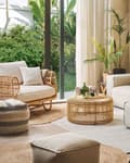 Pikkukuva 4 / 10: Nojatuoli luonnollinen/beige rottinki ulos puuvilla pehmusteet boho tyyli