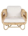 Pikkukuva 5 / 10: Nojatuoli luonnollinen/beige rottinki ulos puuvilla pehmusteet boho tyyli