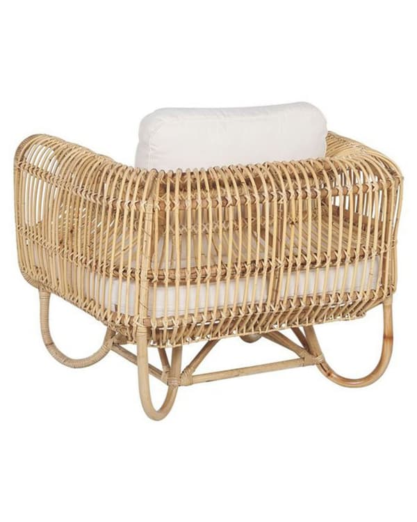 Nojatuoli luonnollinen/beige rottinki ulos puuvilla pehmusteet boho tyyli
