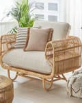Pikkukuva 2 / 10: Nojatuoli luonnollinen/beige rottinki ulos puuvilla pehmusteet boho tyyli