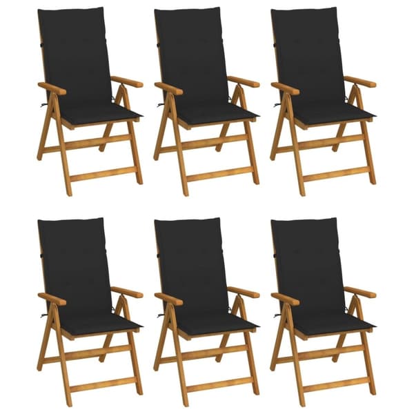 vidaXL foldbare havestole 6 stk. med hynder massivt akacietræ
