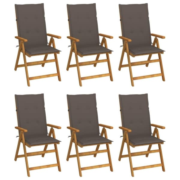 vidaXL foldbare havestole 6 stk. med hynder massivt akacietræ