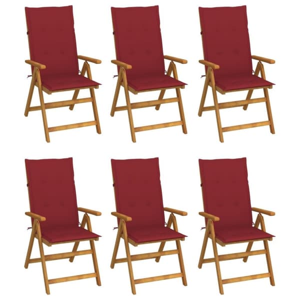 vidaXL foldbare havestole 6 stk. med hynder massivt akacietræ