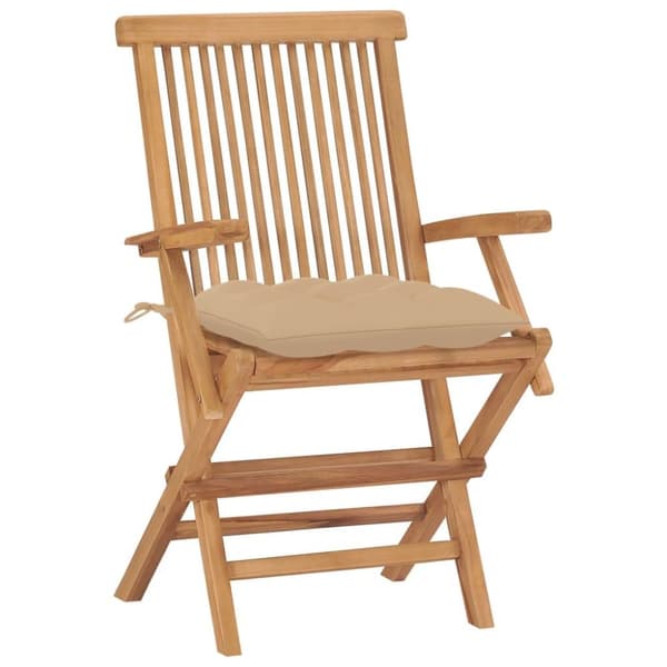 vidaXL Trädgårdsstolar med beige dynor 2 st massivt teakträ