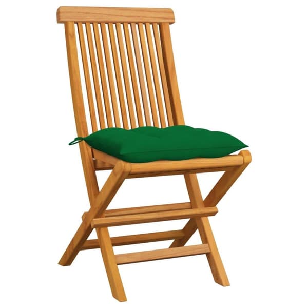 vidaXL Trädgårdsstolar 6 st med gröna dynor massiv teak