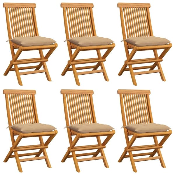 vidaXL Trädgårdsstolar med beige dynor 6 st massiv teak