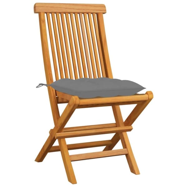 vidaXL Trädgårdsstolar med gråa dynor 4 st massiv teak