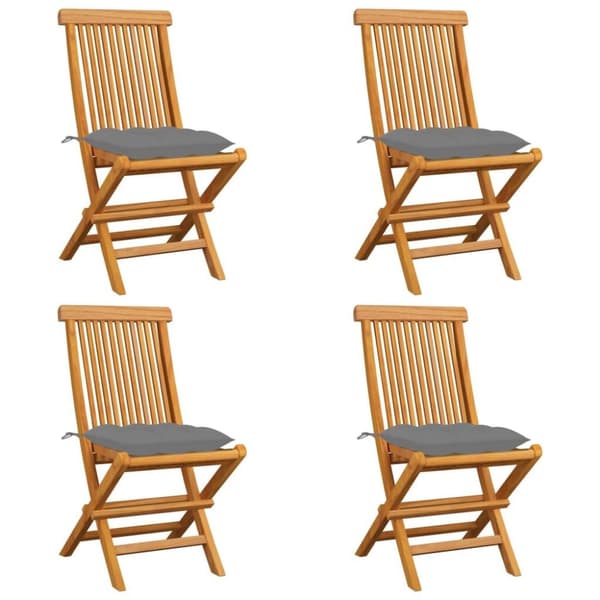 vidaXL Trädgårdsstolar med gråa dynor 4 st massiv teak