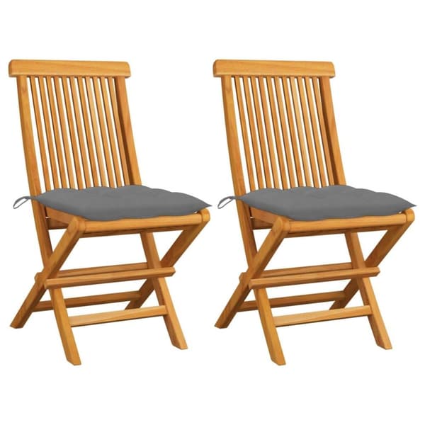 vidaXL Trädgårdsstolar 2 st med gråa dynor massiv teak