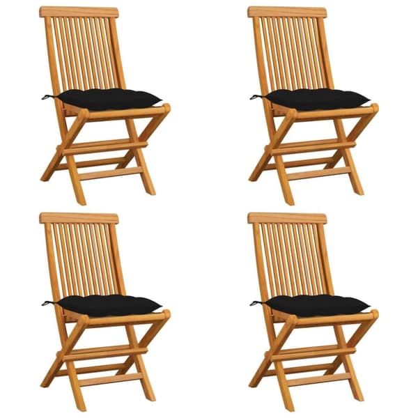 vidaXL Trädgårdsstolar med svarta dynor 4 st massiv teak