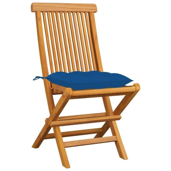 vidaXL Trädgårdsstolar med blåa dynor 4 st massiv teak