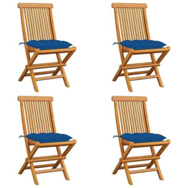 vidaXL Trädgårdsstolar med blåa dynor 4 st massiv teak