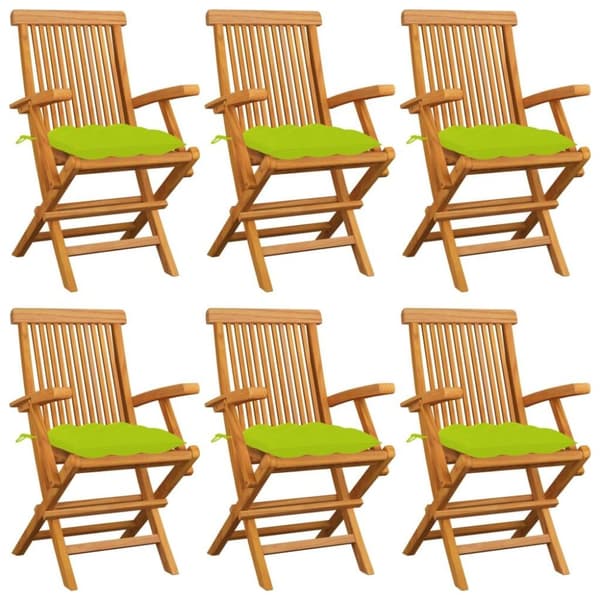 vidaXL Trädgårdsstolar med ljusgröna dynor 6 st massiv teak