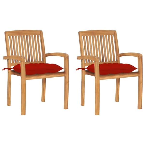vidaXL Trädgårdsstolar 2 st med röda dynor massiv teak