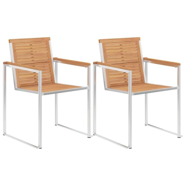 vidaXL Trädgårdsstolar 2 st med dynor massiv teak och stål