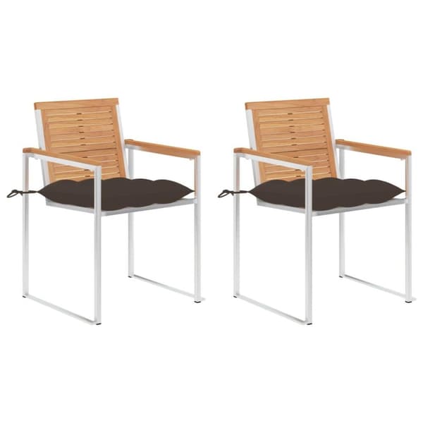 vidaXL Trädgårdsstolar 2 st med dynor massiv teak och stål