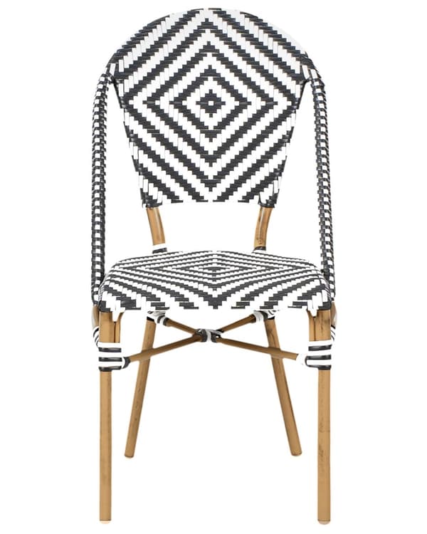 Havestole Natur Beige Sort hvid PE Rattan Sæt 4 stk Stabelstole med Armlæn Stole til Udendørs Terrasse Have Indretning Retro Firkantet Mønster