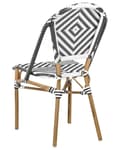Miniatyrbillede 8 af 11: Havestole Natur Beige Sort hvid PE Rattan Sæt 4 stk Stabelstole med Armlæn Stole til Udendørs Terrasse Have Indretning Retro Firkantet Mønster