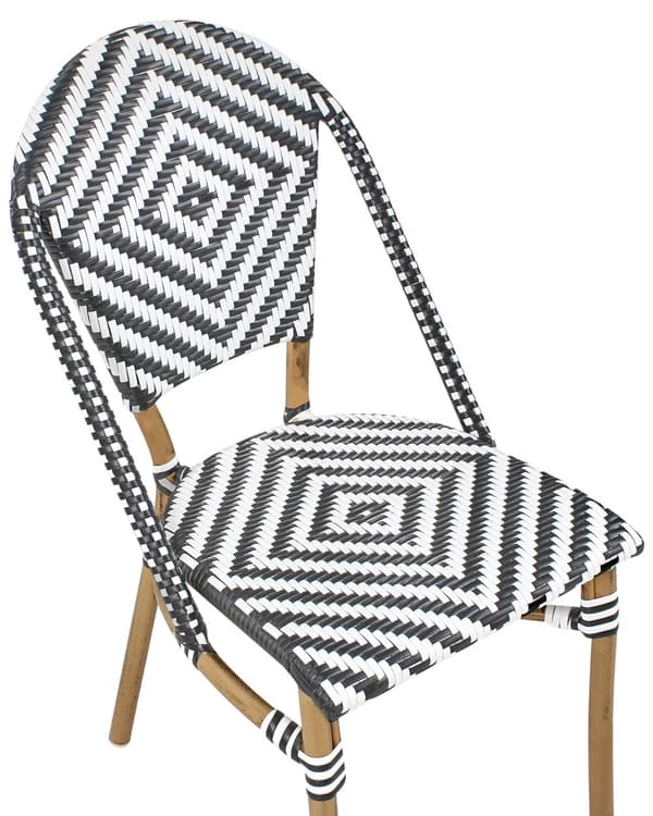 Havestole Natur Beige Sort hvid PE Rattan Sæt 4 stk Stabelstole med Armlæn Stole til Udendørs Terrasse Have Indretning Retro Firkantet Mønster