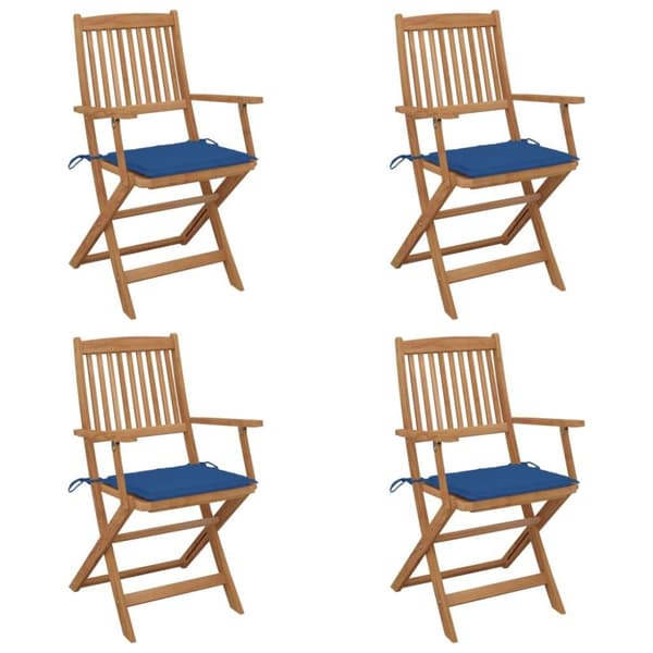 vidaXL foldbare havestole 4 stk. med hynder massivt akacietræ