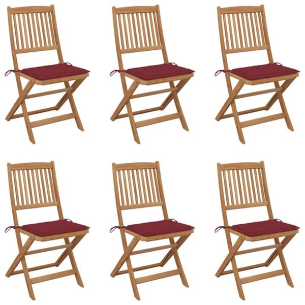vidaXL foldbare havestole 6 stk. med hynder massivt akacietræ