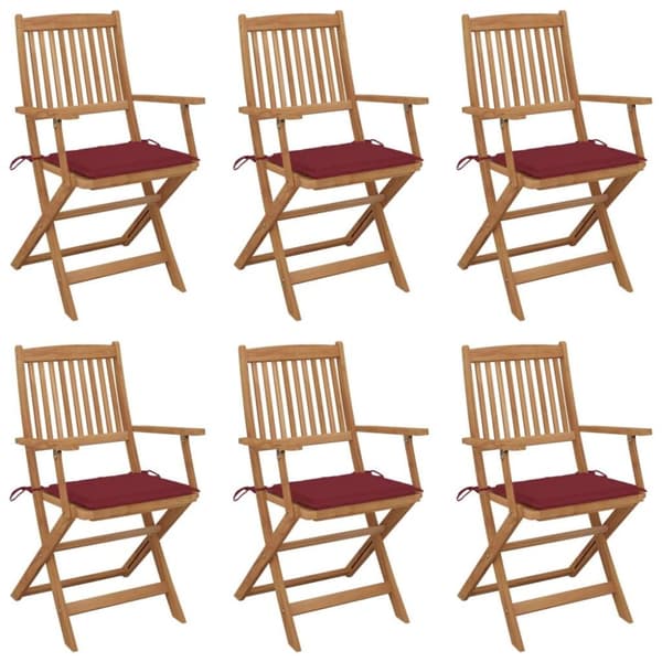 vidaXL foldbare havestole 6 stk. med hynder massivt akacietræ