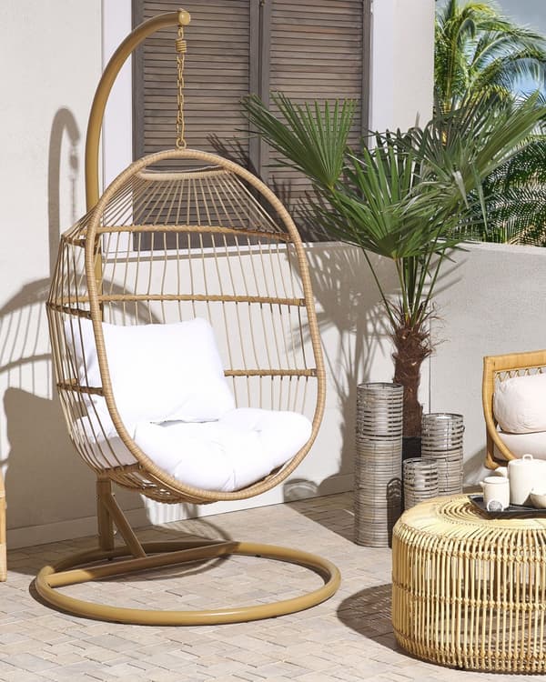 Hängstol Beige Konstrotting Metallstativ Mjuk Kudde Boho Rustik
