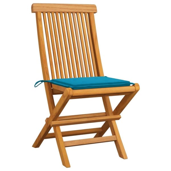 vidaXL Trädgårdsstolar med blåa dynor 8 st massiv teak