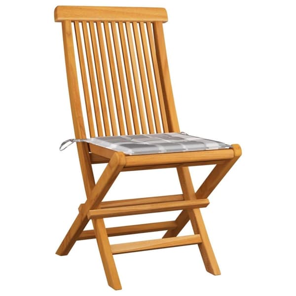 vidaXL Trädgårdsstolar med grårutiga dynor 8 st massiv teak