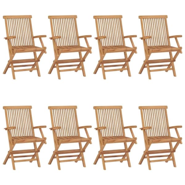 vidaXL havestole med beige hynder 8 stk. massivt teaktræ