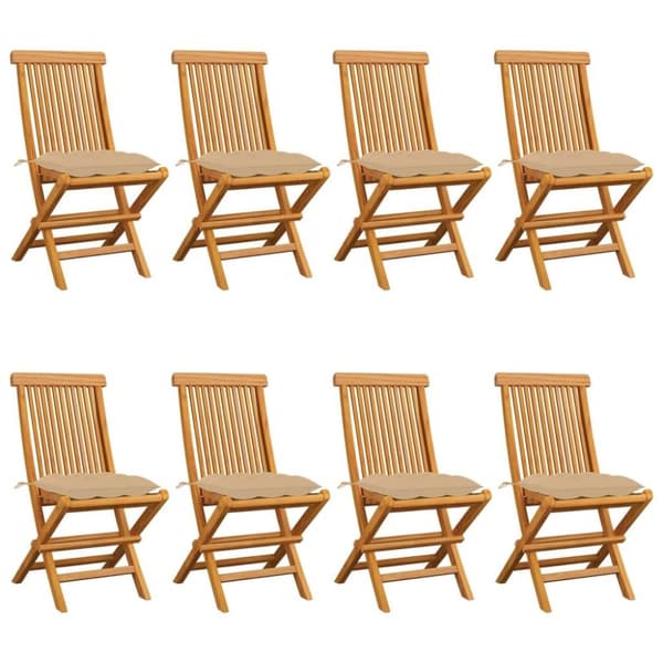 vidaXL Trädgårdsstolar med beige dynor 8 st massiv teak