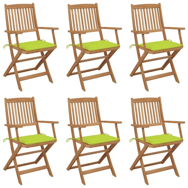 vidaXL foldbare havestole 6 stk. med hynder massivt akacietræ