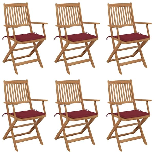 vidaXL foldbare havestole 6 stk. med hynder massivt akacietræ