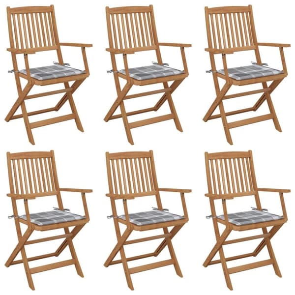 vidaXL foldbare havestole 6 stk. med hynder massivt akacietræ