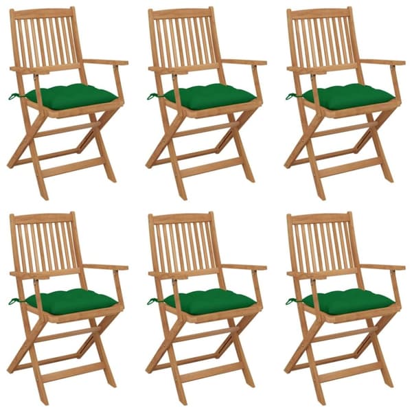 vidaXL foldbare havestole 6 stk. med hynder massivt akacietræ