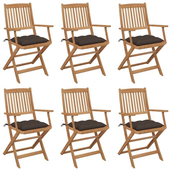 vidaXL foldbare havestole 6 stk. med hynder massivt akacietræ
